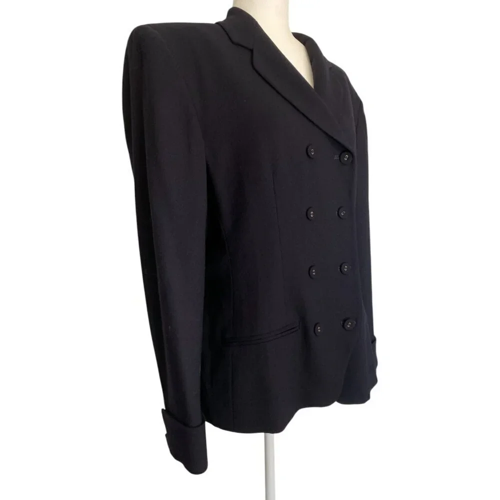 Vintage Anne Klein 100% Wool Double Breasted Blazer Size 14